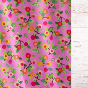 Pink floral fabric by the yard small flowers all over print fabric pink green orange yellow cotton yardage for quilting 1 yard cuts only