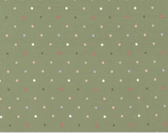 Country Rose Sage Multi Polka Dot fabric #5175-14 from the Country Rose collection by Lella Boutique for Moda Fabric