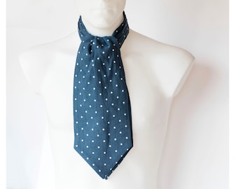 Blue with white polka dots ascot tie cravat, mens fashion accessory, ascot necktie, unisex accessory, linen ascot tie, blue ascot, men ascot