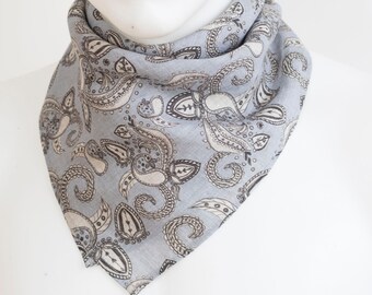 Paisley Perfection: Pale Blue Linen Bandana with Chic Black Print | 23x23'' Square | Stylish Accessory for a Trendy Twist