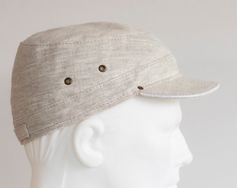 Linen Summer Cap for Men, Adjustable Grey Newsboy Hat