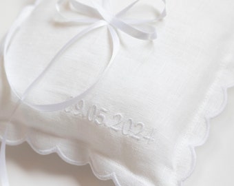 Timeless Elegance: Personalized Ring Pillow with Embroidered Date -9x9'' (23x23cm)