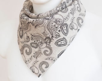 Paisley Perfection: Linen Bandana with Chic Black Print | 23x23'' Square | Stylish Accessory for a Trendy Twist