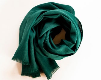 Dark green pure linen scarf, perfect linen gift for him, dating 4th anniversary, oversized scarf, androgynous clothing, headwrap