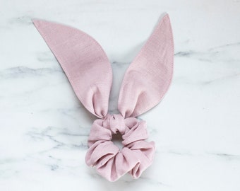 Pastel pink scrunchie Hair wrap Linen scrunchie with bow Knot scrunchy Hand wrist accessory Variety of colors