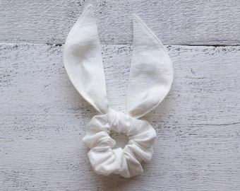 White scrunchie Hair wrap Linen scrunchie with bow Knot scrunchy Hand wrist accessory Variety of colors