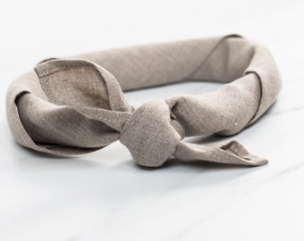 Natural Linen Bandana Headband, Gray Hair Scarf, Custom Colors
