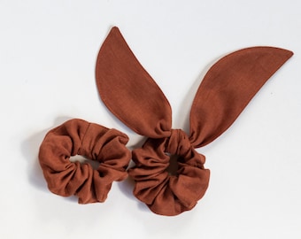 Burnt orange Ponytail holder hair scrunchie Linen hair bow scrunchie Girl gift Perfect linen gift