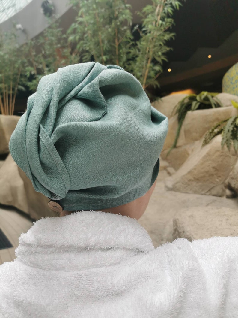Natural linen hair towel, SPA headband, hair turban headwrap, sauna wear image 6