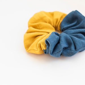 Blue yellow scrunchie Ukraine attribute Two colors Ponytail holder Linen hair scrunchie Hand wrist accessory attribute Support Ukraine