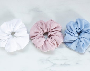 Ponytail holder Hair scrunchie Linen hair scrunchies Variety of colors Blue scrunchie White scrunchie Pink scrunchie