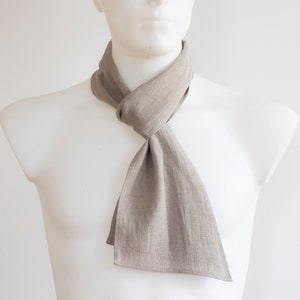 Corbata Ascot de lino natural hecha a mano, bufanda para hombre, accesorio unisex, bufandas delgadas