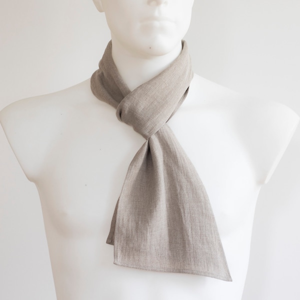 Natuurlijke linnen smalle sjaal ascot stropdas, heren modeaccessoire, unisex accessoire, linnen ascot stropdas, linnen sjaal