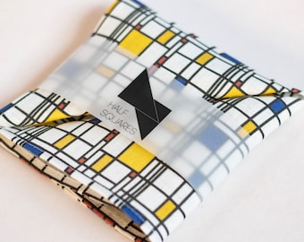 Piet Mondrian art pocket square, white hankie, dating anniversary gift idea, grooms handkerchief,  gift for him,  daddy gift