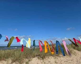Banner linnen kwastjes in Mexicaanse stijl – kleurrijke boho-feestslinger, handgemaakte vlaggenlijn per meter, 10 kleuren per meter, 1–7 m