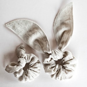 Mother and daughter striped scrunchie Hair wrap Linen scrunchie with bow Knot scrunchy Hand wrist accessory Vsco girl