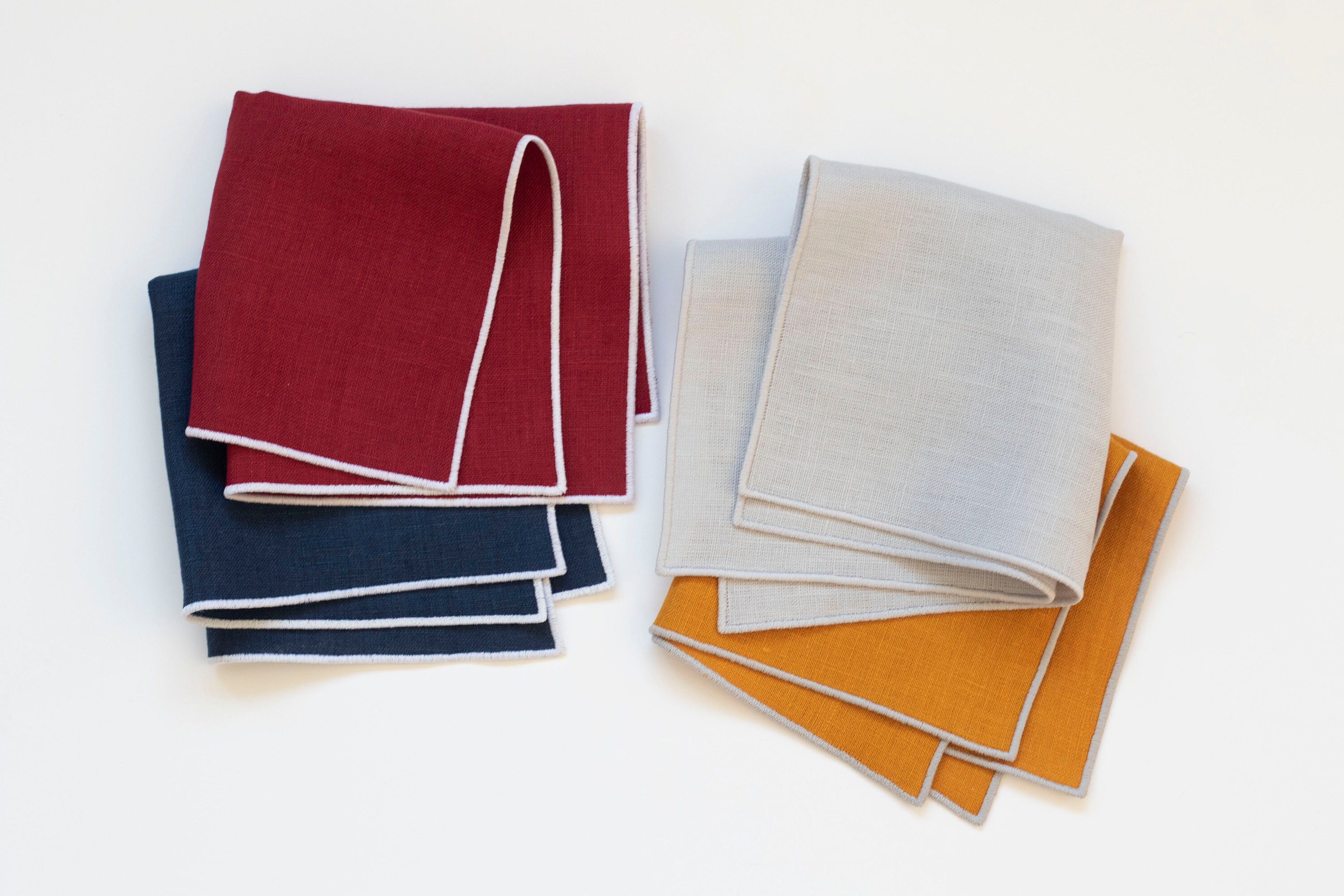 Handmade Navy/Burgundy Linen Hankie with White Trim | Wedding Pocket Square | Classic Men's Fashion Accessory