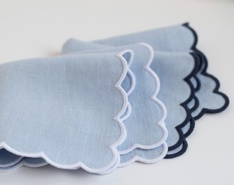 Babyblauwe linnen bruidszakdoek – 10 x 10'' geschulpte rand in wit of marineblauw, 100% linnen bruiloftszakdoek, iets blauws voor de bruid