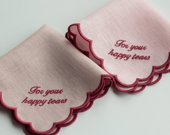 Blushroze of babyroze linnen bruiloftszakdoek – For Your Happy Tears – 100% linnen zakdoek met geschulpte randen, 26 x 26 cm, bruidscadeau