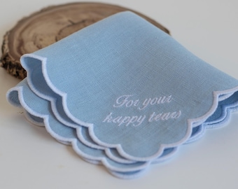 For Your Happy Tears linnen zakdoek, trouwzakdoek, bruidscadeau, iets blauws
