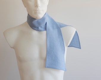 Blue linen narrow scarf ascot tie, mens fashion accessory, unisex accessory, linen ascot tie, linen scarf