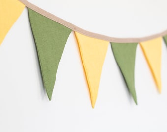 Pastel yellow and green outdoor bunting Party banner Triangle banner Pennants for party decorations Birthday gift Summer decorations