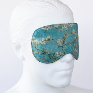 Turquoise sleep mask Eye mask Reversible sleep mask Vincent Van Gogh Blossoming Almond Tree Linen eye mask Slumber mask
