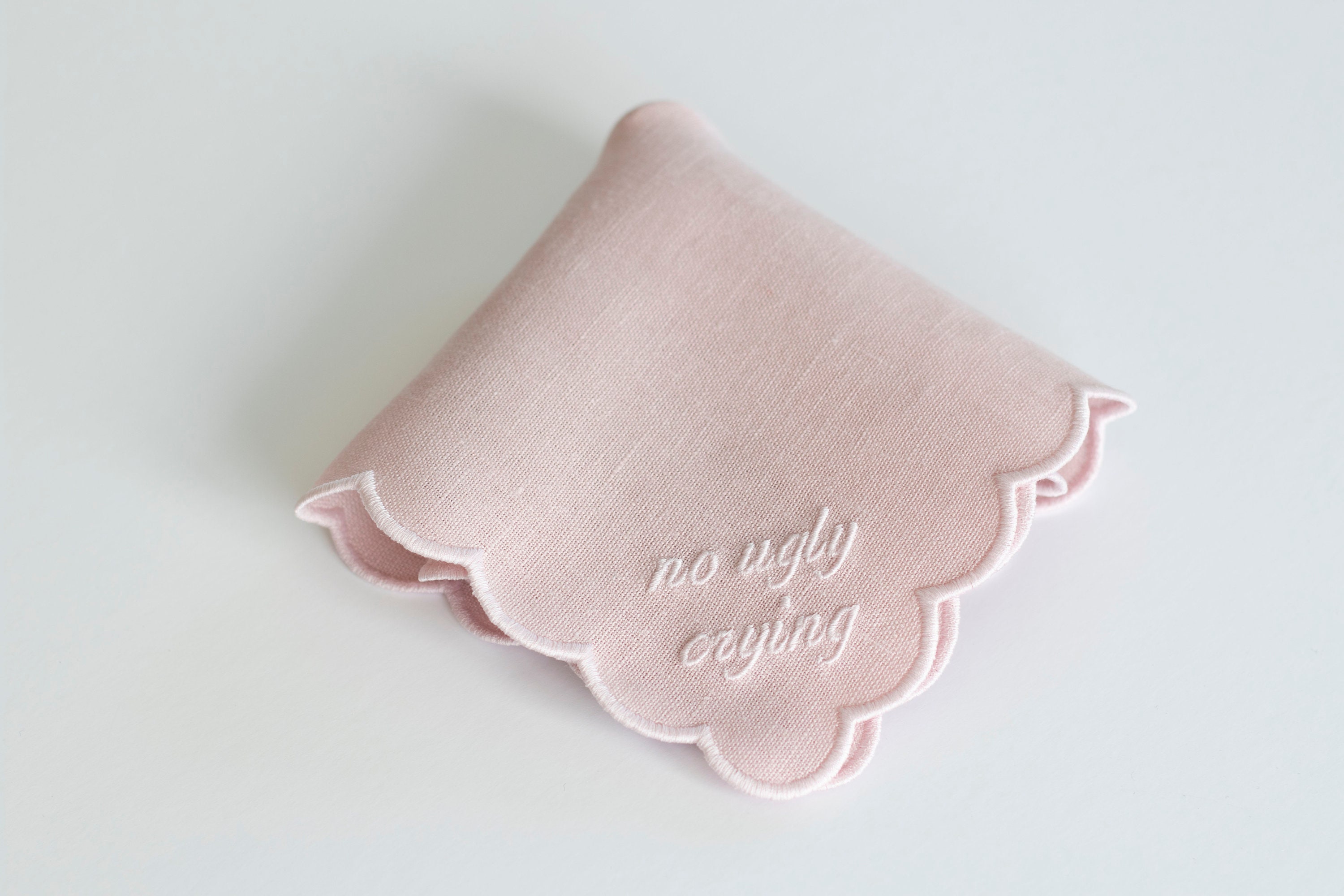 No ugly crying hankie Scallop handkerchief Bridal hankie 10x10'' size with embroidery