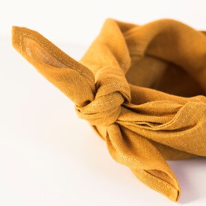 Mustard yellow linen bandana, headwrap, yoga headband, wristband, yellow linen square scarf, hippie headband, androgynous clothing image 3