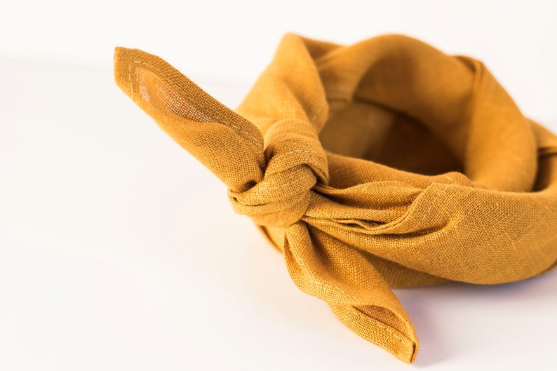 Mustard yellow linen bandana, headwrap, yoga headband, wristband, yellow linen square scarf, hippie headband, androgynous clothing image 3