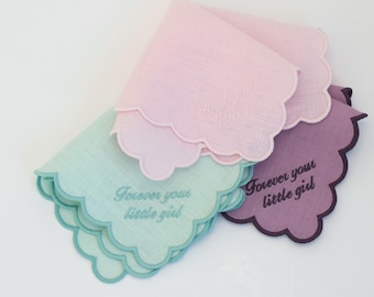 Gepersonaliseerde linnen zakdoek, geborduurde geschulpte zakdoek, cadeau vader van de bruid
