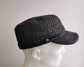 Black semi woolen cap for men and women Classic cap hat Newsboy cap Adjustable hat