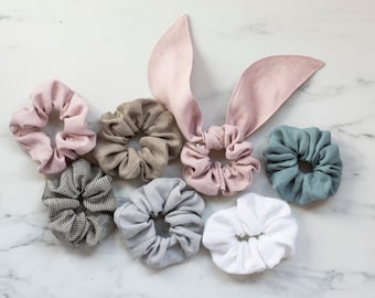 Ponytail holder Bow scrunchie Linen hair scrunchies Variety of colors Blue scrunchie White scrunchie Pink scrunchie