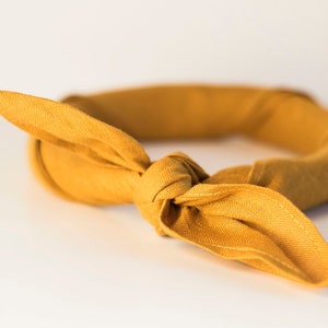 Mustard yellow linen bandana, headwrap, yoga headband, wristband, yellow linen square scarf, hippie headband, androgynous clothing image 5