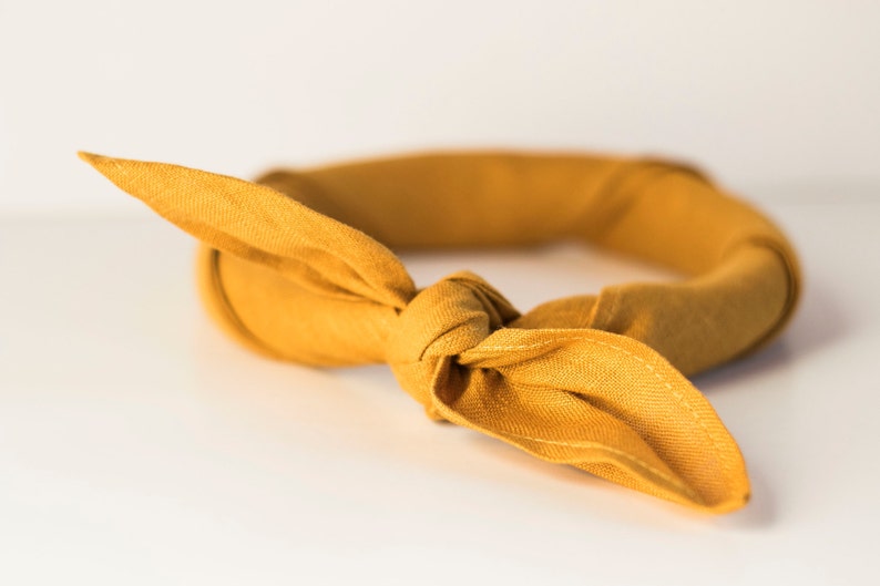 Mustard yellow linen bandana, headwrap, yoga headband, wristband, yellow linen square scarf, hippie headband, androgynous clothing image 5