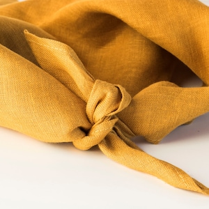 Mustard yellow linen bandana, headwrap, yoga headband, wristband, yellow linen square scarf, hippie headband, androgynous clothing image 6