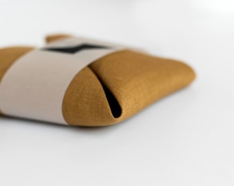 Dusty Mustard Linen Pocket Square – 10x10 inch, Wedding Accessory