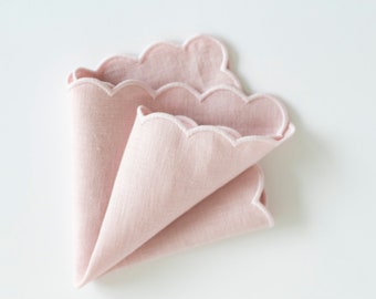Pale pink handkerchief Scallop handkerchief Bridal hankie 10x10&#39;&#39; size Personalized gift Wedding handkerchief