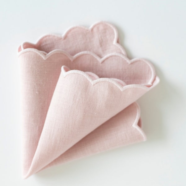 Pale pink handkerchief Scallop handkerchief Bridal hankie 10x10'' size Personalized gift Wedding handkerchief