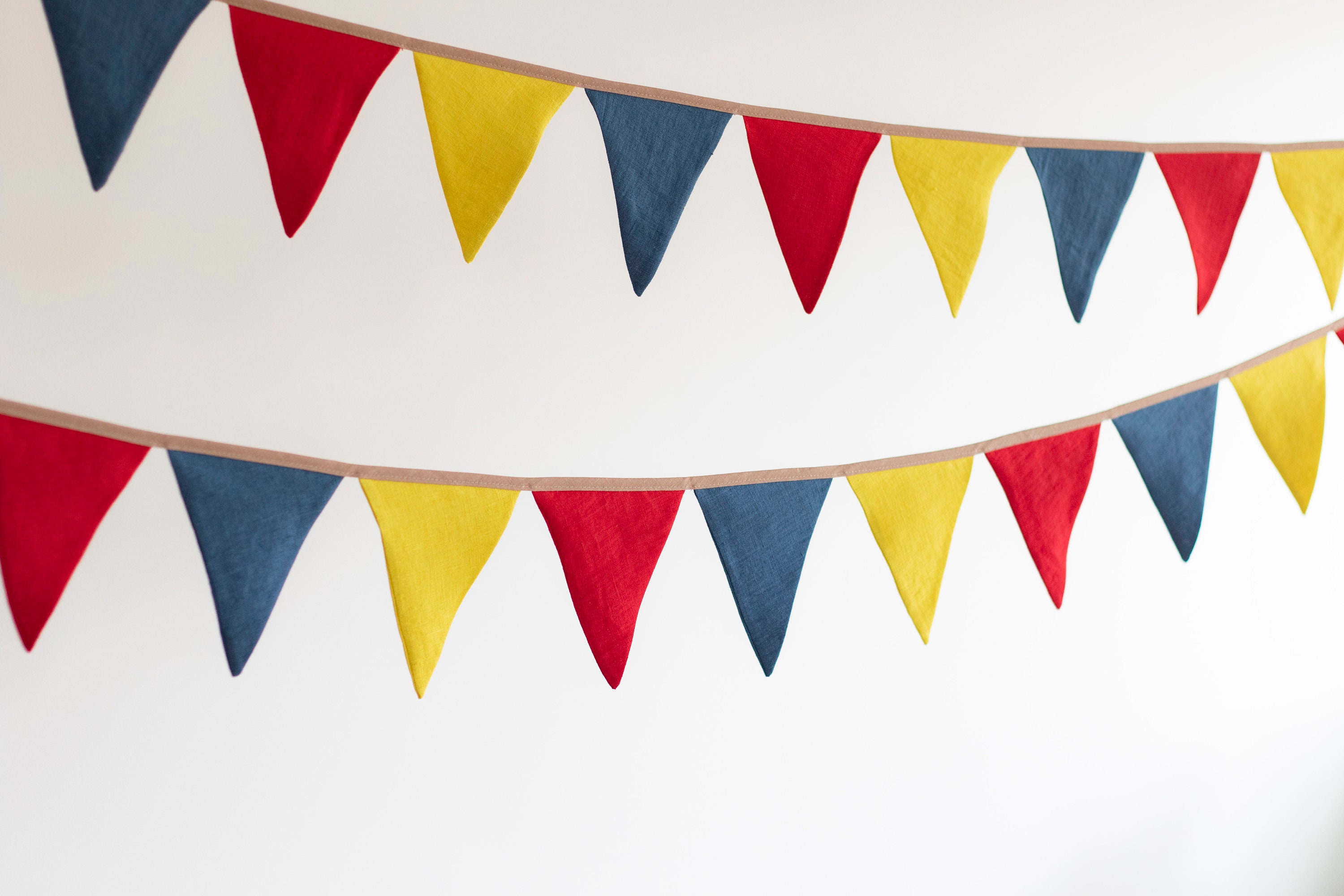 Linen Triangle Banner: Red, Blue, Yellow Party Garland - Etsy
