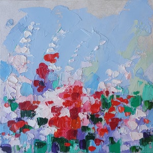 Art floral 3D, Peinture à l’huile de fleur originale sur toile, Art abstrait des fleurs, cadeaux pour maman, art mural de salon