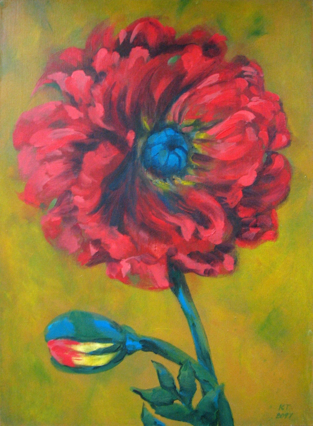 Red Flower Painting, Painting on Canvas, Acrylic Painting, Hand Made