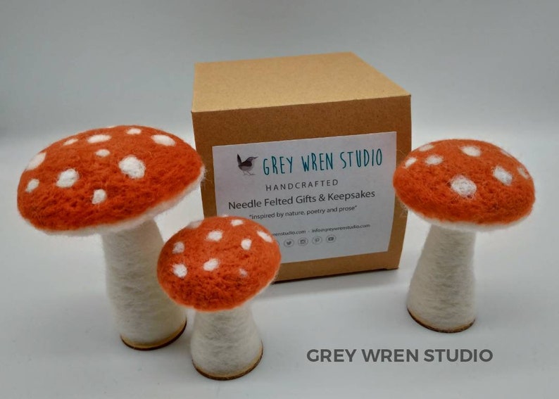 Needlefelted Mushroom Set, toadstools, needle felted chunky mushrooms, set of 3, christmas gift, gift, xmas, woodland, fairy, gnome image 1