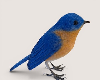 Needle Felt Eastern Bluebird Ornament: Handmade Wool Decoration