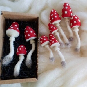 3 Needlefelted Mushroom Set, hanging toadstool, needle felted, christmas, tree decoration gift, woodland, fairy, gnome, fall decor, tree image 2