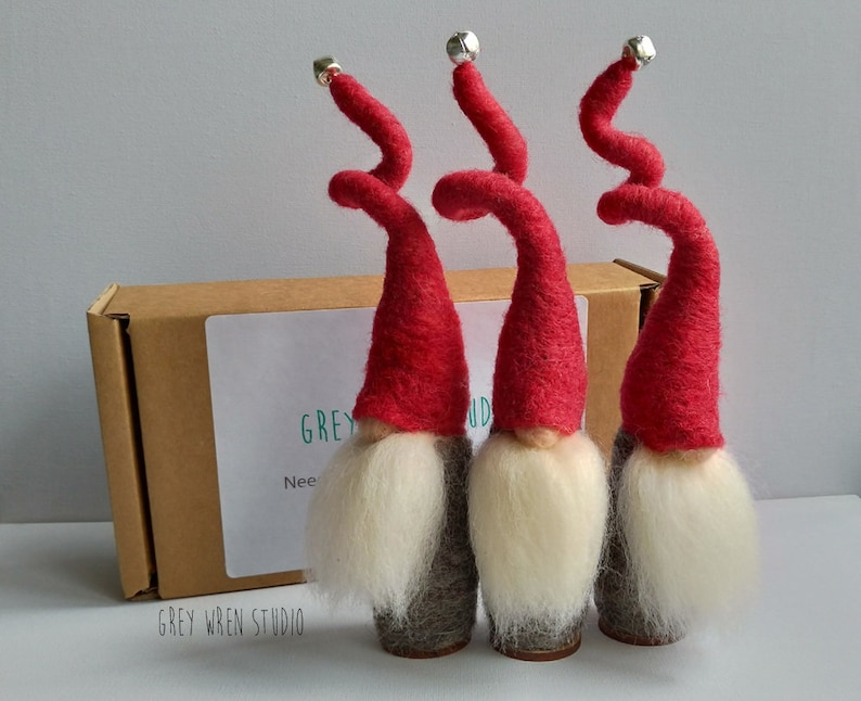 Set of 3 Needle felted Christmas Tomten, swedish gnomes, wool felted, gift, decoration, nisse, tomte, christmas gift, gonk image 1