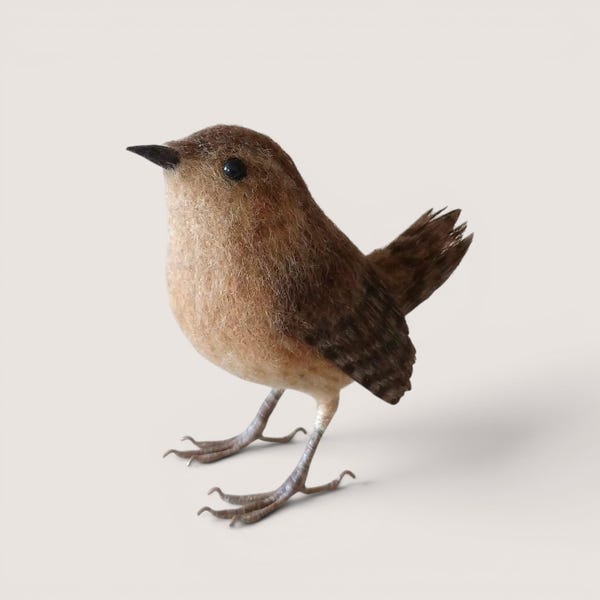 Sculpture feutrée à l'aiguille : oiseau en laine fait main