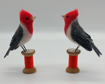 Red Crested Cardinal, gift, ornament, decoration, needlefelt, wool felt, felted bird, winter, spring bird, gift for dressmakers, bird lovers