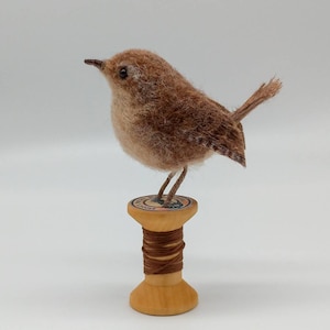 Felted Wren bird, gift, ornament, decoration, needle felt, wool felt, felted bird, spring summer bird, gift for dressmakers, bird lovers image 1