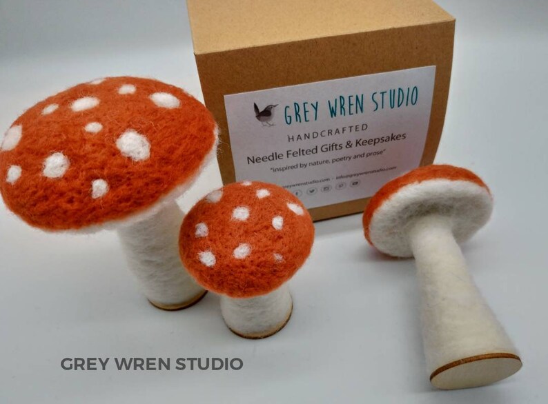 Needlefelted Mushroom Set, toadstools, needle felted chunky mushrooms, set of 3, christmas gift, gift, xmas, woodland, fairy, gnome image 2